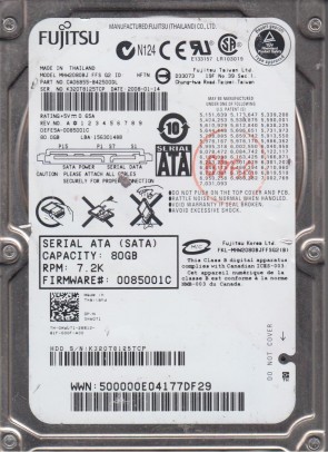 MHW2080BJ G2 Fujitsu 80GB SATA 2.5 Inch Hard Drive
